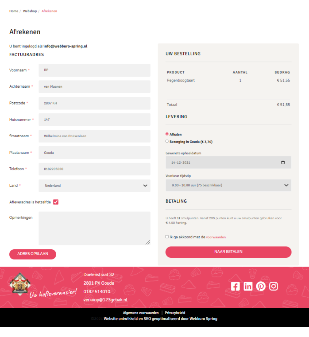 Webshop voor banketbakkerij