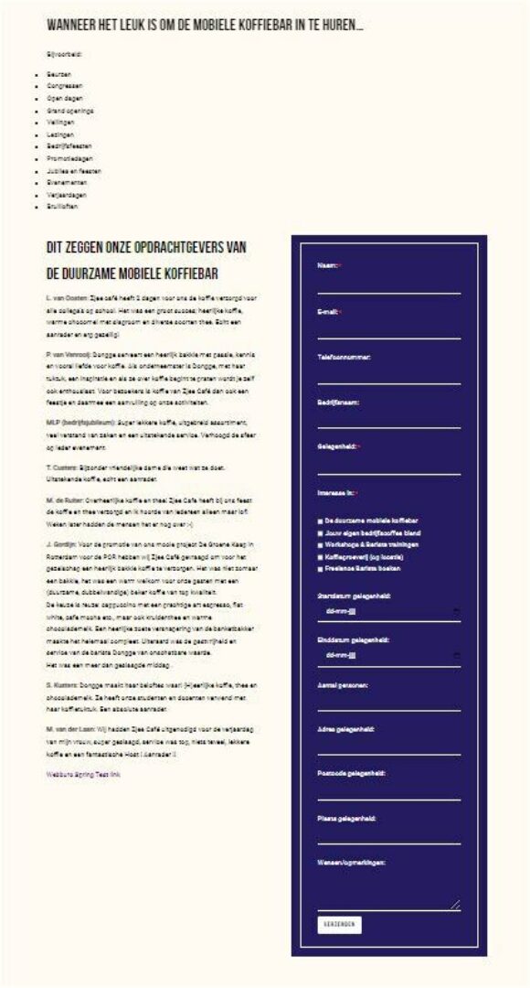 Webshop voor mobiele koffiebar